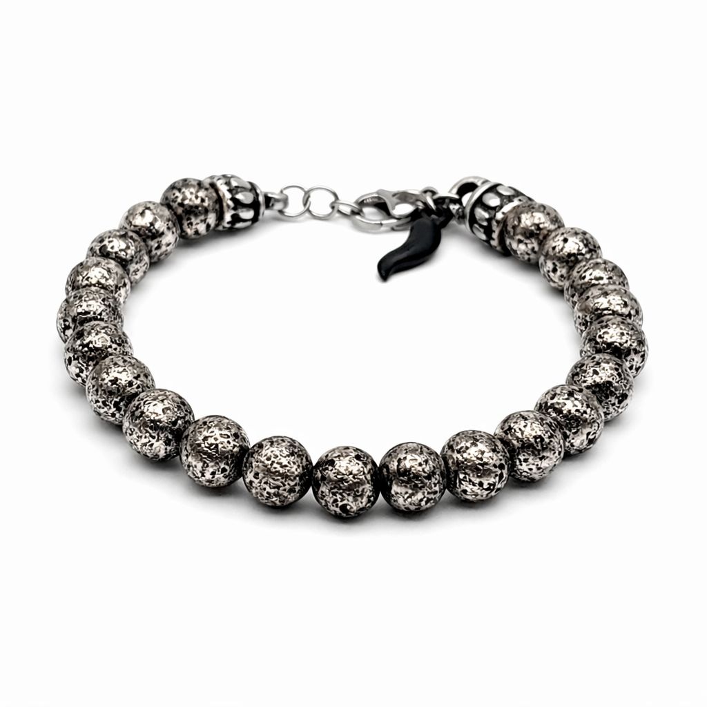 BRACCIALE PIETRA LAVICA  Argento e CORNETTO
